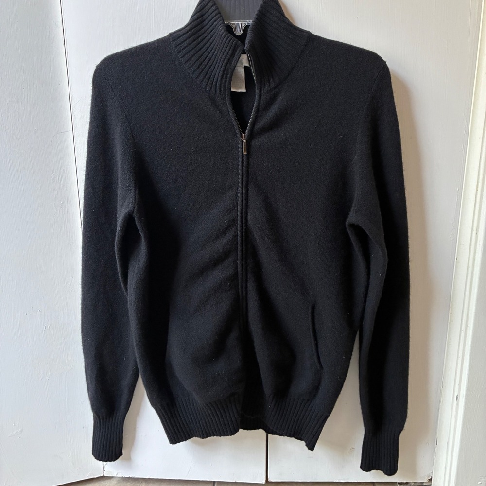 McDuff Cashmere Blend Vintage Full Zip Cardigan Women Size XS Black Vintage Luxe